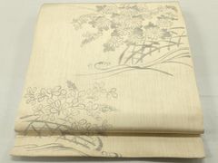 A5◇着物くつろぎ 夏物 扇面に花 銀糸 菊 萩 六通 正絹 薄物 絽 紗