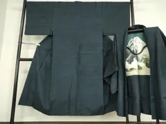 平和屋着物●男性　紬　アンサンブル　濃藍色　正絹　逸品　DAAY9356az