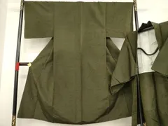 平和屋着物●男性　紬　アンサンブル　海松茶色　正絹　逸品　AABD4329ck