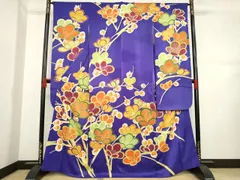 平和屋着物●豪華振袖　駒刺繍　枝梅文　金彩　正絹　逸品　AABD4338ck