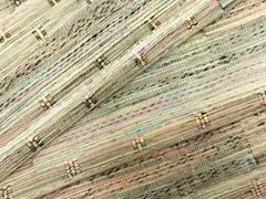 305半幅帯 小袋帯 紬さがの 米沢織 ベージュに人気色の草色 浴衣 小紋