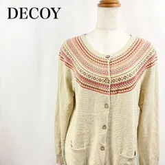 DECOY　デコイ　L　ベージュ　クロスプラス　フェアアイル　クルーネック　上着　ライトアウター　アクリル　綿　ポケット　長袖ニットカーディガン 3353のサムネイル