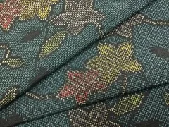 平和屋着物▽上質な紬　単衣　唐草花文　正絹　逸品　AABD0080fy