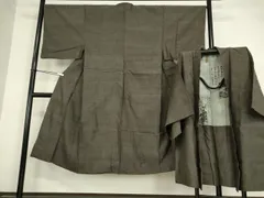 平和屋着物●男性　紬　アンサンブル　霞文　正絹　逸品　DAAY9267az