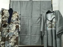 平和屋着物●男性　お召　アンサンブル　長襦袢セット　80亀甲　キングサイズ　正絹　逸品　未使用　CAAZ3406yc