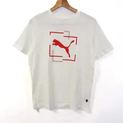 プーマ 半袖Ｔシャツ プリントT コットン100% スポーツウエア トップス 白 赤 メンズ Mサイズ ホワイト×レッド PUMA 【中古】