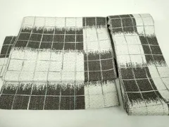 平和屋着物●つけ帯　変わり市松格子　正絹　逸品　DAAZ0259ps