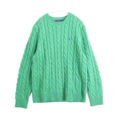 【中古A】Polo Ralph Lauren ポロラルフローレン M メンズ 長袖ニット セーター アランニット ケーブル編み 綿 緑 中古A 古着