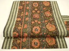 平和屋着物●銀座きしや　全通柄九寸名古屋帯　紬地　更紗花間道　正絹　逸品　DAAZ4063cm 平和屋着物○銀座きしや 全通柄九寸名古屋帯 紬地 更紗花間道 正絹