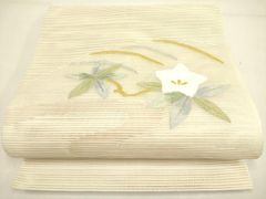 C◇着物くつろぎ 夏物 菱形模様 銀糸 太鼓 正絹 薄物 絽 紗 名古屋帯