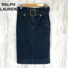 美品 RALPH LAUREN ラルフローレン ベルト付き サイドポケット デニム タイトスカート ダークブルーのサムネイル