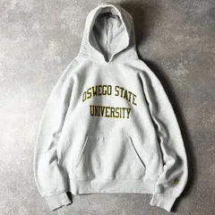 90s USA製 Cotton Exchange 2段 カレッジ プリント RWタイプ スウェット フード パーカー XL / 90年代 アメリカ製 リバース トレーナー グレー