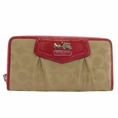 コーチ COACH 長財布 キャンバス レザー ラウンドファスナー オプアート ロゴ シルバー金具 ベージュ ピンク /XZ ■GY18