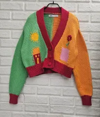 A3750 ザラ カラフル 刺繍 クロップド カーディガン