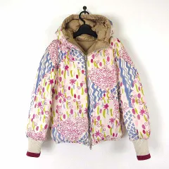 ツモリチサト TSUMORI CHISATO ダウンジャケット リバーシブル 絹 シルク ナイロン 花柄 総柄 フード ジップアップ S 1 アイボリー ピンク ベージュ レア 希少のサムネイル