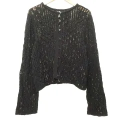 ナノユニバース nano universe レース ニット カーディガン 長袖 クルーネック カットソー F 黒 ブラック ■YHS2