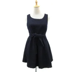 ティティー&コー TITTY&CO ワンピース ミニ丈 ノースリーブ ラウンドネック ドット柄 バックシャン リボンベルト付き F 紺 ネイビー 赤 レッド /YS3