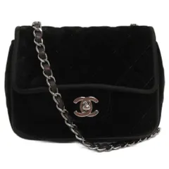 シャネル CHANEL ミニマトラッセ17 ベルベット チェーン ショルダーバッグ シルバー金具 黒 ブラック ☆AA★