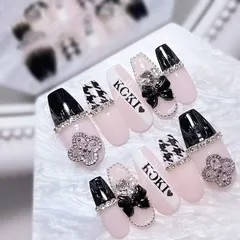 ネイルチップ ┋ 千鳥柄ネイル ┋ フレンチネイル ┋ リボンネイル ┋ ちゅるんネイル ┋ オタクネイル ┋ 推しネイル ┋ 黒ネイル ┋ ギャルネイル ┋ 地雷 ┋ キラキラネイル ┋ 冬ネイル ┋ クリスマスネイル ┋ ワンホンネイル ┋ 韓国ネイル