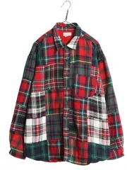 【お得なクーポン配布中!】 90s ジェイクルー パッチワーク ヘビー フランネル シャツ メンズ XL 古着 オールド 中綿 キルティング ライナー付き ネルシャツ チェック