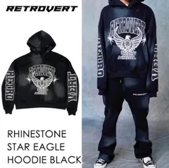 【本国現地価格】【25FW】【25AW】【US ラッパー】 RETROVERT RHINESTONE STAR EAGLE HOODIE  【BLACK】【ラインストーン】【XS】【S】【M】
