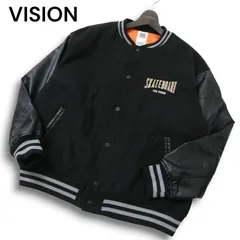 VISION STREET WEAR ヴィジョン キルティング 中綿★ フェイク レザー × ウール混 スタジャン ジャケット Sz.M　メンズ 黒