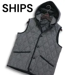 SHIPS シップス 秋冬 ウール100％★ 中綿 キルティング フーディー ベスト Sz.XL メンズ 灰 グレー 大きいサイズ