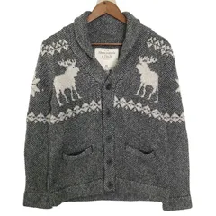 Abercrombie&Fitch アバクロンビー＆フィッチ 秋冬★ ショールカラー カウチン ニット カーディガン Sz.XS メンズ グレー