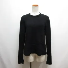 ザラ ZARA クルーネック ニット プルオーバー L 黒 ブラック 長袖 袖先スリット セーター