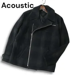 Acoustic アコースティック 秋冬 ウール★ チェック ダブル ライダース ジャケット Sz.M メンズ 黒 日本製