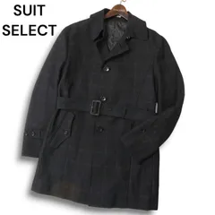 SUIT SELECT スーツセレクト 秋冬 ウール100％★ ベルト付き 中綿 チェック コート Sz.L メンズ ビジカジ