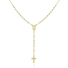Barzel 18K 金メッキ 聖母マリア ロザリオ ビーズ クロス ネックレス - ブラジル製, 24 Inches, 真鍮, 宝石なし