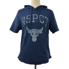 アンダーアーマー UNDER ARMOUR パーカー フーディー スウェット プルオーバー プリント ロゴ カットオフ 半袖 SM 青 ブルー