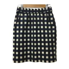 ドット&ストライプス チャイルドウーマン Dot&Stripes CHILD WOMAN スカート タイト ミニ チェック ウエストゴム F 黒 白 ブラック ホワイト