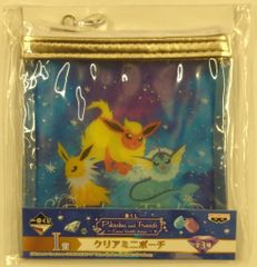 반프레스트 이치 반 쿠지 Pikachu and Friends Eievui twinkle dream I상 클리어 미니 파우치 푸른 샤워/부스터/샌더스