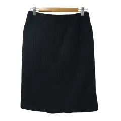 ボディドレッシングデラックス BODY DRESSING Deluxe スカート タイト 膝丈 ウール ストライプ フリル 38 黒 白 ブラック ホワイト