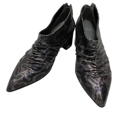 【極美品】フィットフィット (23.5) ブーティ パンプス バックジップ チャンキーヒール ポインテッドトゥ 総柄 希少デザイン