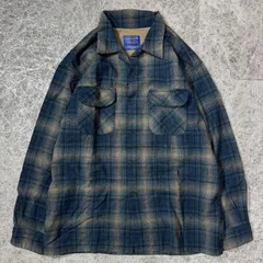 一点物 好配色 PENDLETON オンブレチェック ボードシャツ オープンカラーシャツ ブルー系 L ペンドルトン アメカジ バージンウール 長袖シャツ シャツジャケット