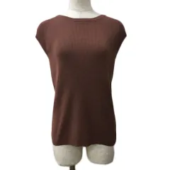 プラステ PLST カットソー ニット プルオーバー ラウンドネック リブ リネン混 無地 ノースリーブ M 茶 ブラウン