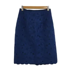 アプワイザーリッシェ Apuweiser-riche スカート タイト 膝丈 スリット 刺繍 レース 花柄 スカラップ 0 青 ブルー