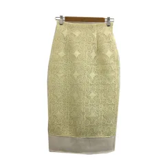 マーキュリーデュオ MERCURYDUO スカート タイト ロング スリット レース 透かし編み メッシュ M 黄 ベージュ イエロー