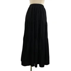 ニコアンド Niko and.. スカート フレア ロング ウエストゴム ティアード 無地 F 黒 ブラック