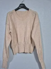 Vネック クロップド ニットTシャツ 66前後