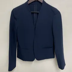 INED イネド　日本製　ノーカラー　ネイビー　長袖　無地シンプル　古着 ジャケット Mサイズ