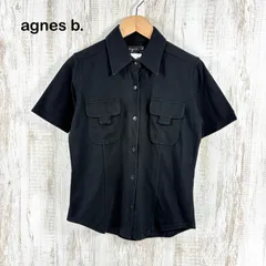 agnes b. アニエスベー ダブルポケット コットン 半袖 シャツ ブラック M レディース トップス