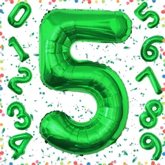【在庫処分】男の子 女の子 飾り付け ギフト ハッピーバースデー ナンバー5 記念日 40インチ お祝い 誕生日 パーティー アルミ風船 グリーン 結婚式 数字バルーン 披露宴 Exgox