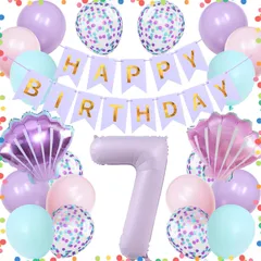 【人気商品】ガーランド バースデー バースデー 飾り付け BIRTHDAY 数字7 シェル HAPPY 装飾 風船セット お祝い 7歳 イベント 子ども 誕生日 男の子 バルーン 女の子 Lausatek パープル
