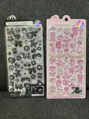 ボンボンドロップシール　がーりーボンボン　ぶらっくボンボン　BONBON DROP 正規品 シール ブラックリボン バレエ ぷっくり 2枚セット 立体 黒 白 ピンク デコ 量産型 地雷系