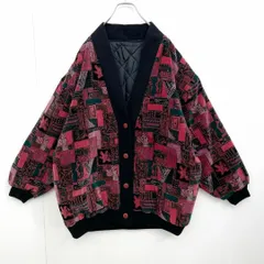 最高デザイン　ヴィンテージ　中綿ジャケット　ブルゾン　総柄　赤系　オーバーサイズ　古着女子