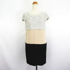 ダイアグラム グレースコンチネンタル Diagram GRACE CONTINENTAL ワンピース チュニック キャップスリーブ ラウンドネック ひざ丈 切替 異素材 ニット 36 ベージュ ※EKM